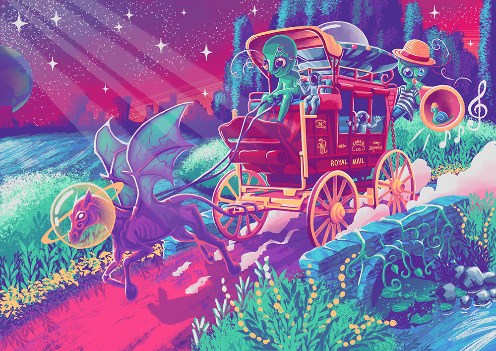 Stagecoach on Mars Illustration